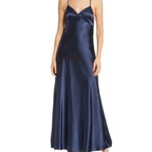 Lulu's Navy Blue Satin Prom Dress